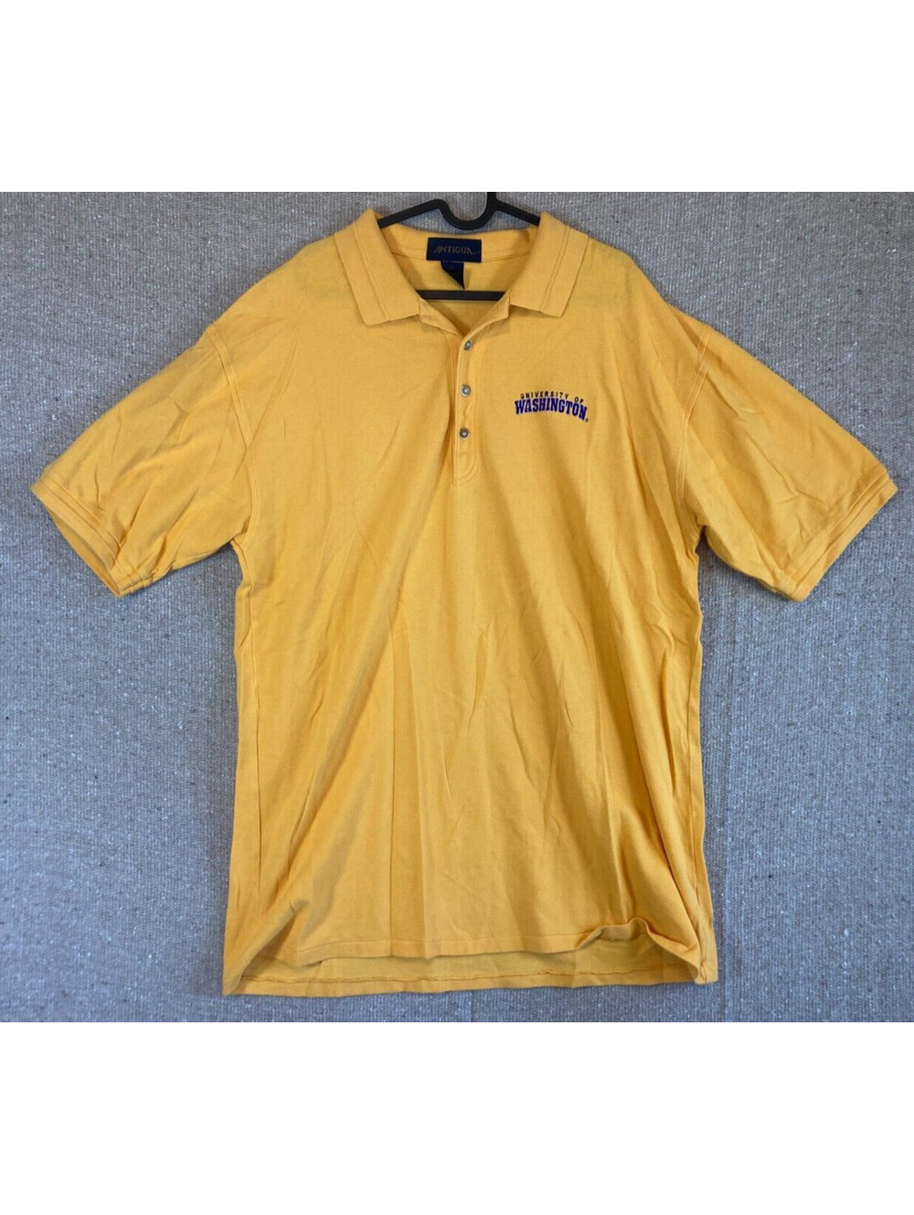 VTG Mens Sz XL ANTIGUA Yellow University of Washington Polo Shirt Short Sleeve